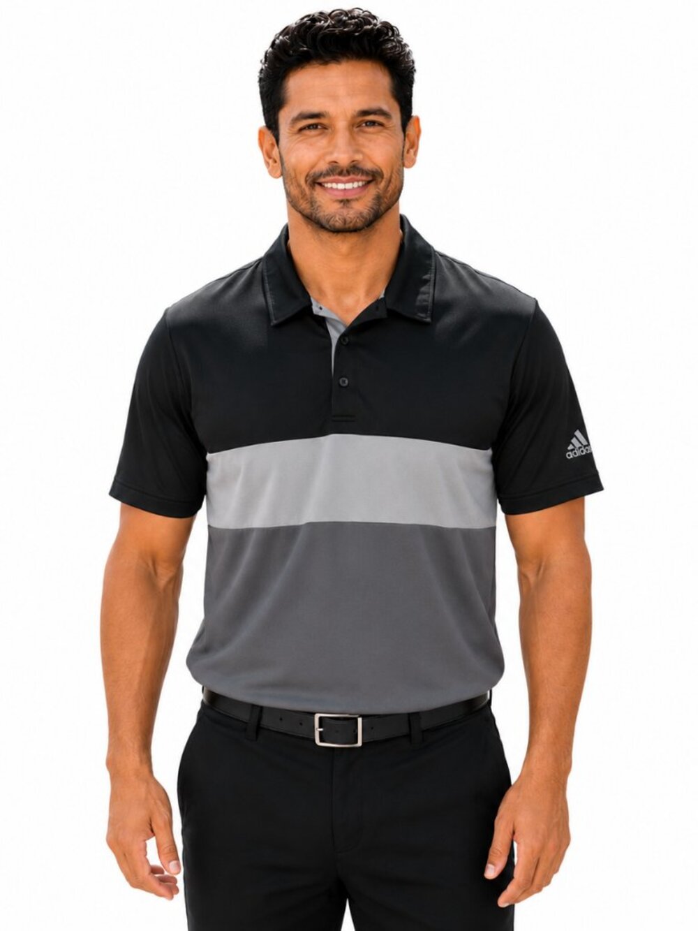 Adidas Men's Performance Colorblock UV Protection Polo Black Gray Large